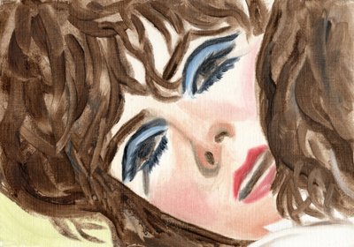 Myrtle (Blue Eyeshadow), 2024 (olie på papir) af Cathy Lomax