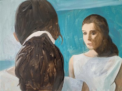 Self Examination, 2023 (olie på papir) af Cathy Lomax