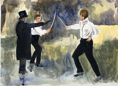 The Plot (Paris 1961), 2011 (olie på papir) af Cathy Lomax