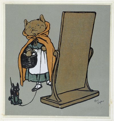 Kat foran sit spejl - tegning af Cécil Aldin. af Cecil Charles Windsor Aldin