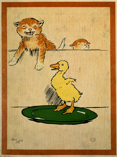 Katte og ænder. Tegning af Cecil Aldin (1870-1935). Paris, dekorativ kunst af Cecil Charles Windsor Aldin