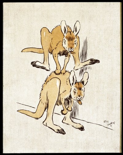 Komiske kænguruer. To kænguruer spiller et fårehop. af Cecil Charles Windsor Aldin