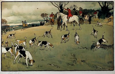 Hunting Scene, A Trail Watercolor af Cecil Aldin (1870-1935) Privat samling fra det 19. århundrede af Cecil Charles Windsor Aldin