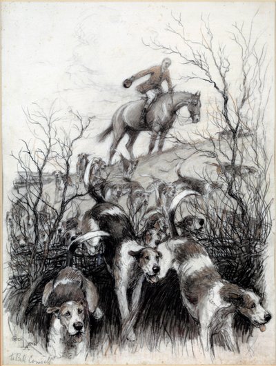 Jagtscene i England: Hundetegning af Cecil Aldin (1870-1935) Privatsamling fra det 19. århundrede af Cecil Charles Windsor Aldin