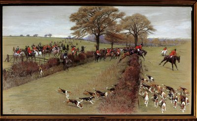 Jagtscene, besætning South Berks Akvarel af Cecil Aldin (1870-1935) Privatsamling fra det 19. århundrede - Jagtscene, South Berks