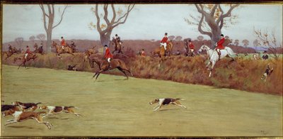 Jagtscene, besætningen Blackmoor Watercolor af Cecil Aldin (1870-1935) 1800-tallets privatsamling af Cecil Charles Windsor Aldin