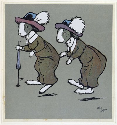 Kaniner med hatte - i "" Merry Party"", ill. af Cécil Aldin, red. Hodder & Stoughton, London af Cecil Charles Windsor Aldin