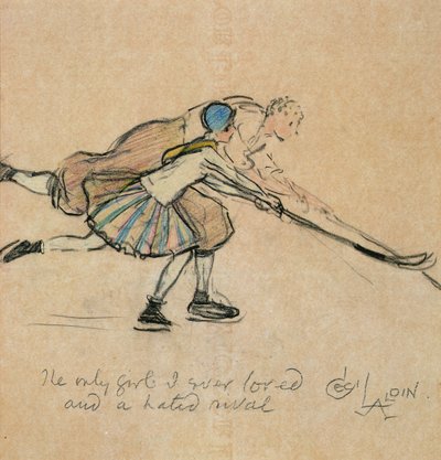 Den eneste pige, jeg nogensinde har elsket og en hadet rival (farvet farveblyant på papir) af Cecil Charles Windsor Aldin