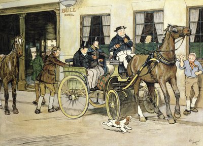 Pickwickianerne starter fra Bull Hotel i Rochester af Cecil Charles Windsor Aldin