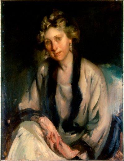 Portræt af en dame (olie på lærred) af Cecil William Rae