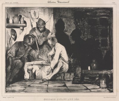 Soldater, der spiller terninger af Celestin Francois Nanteuil