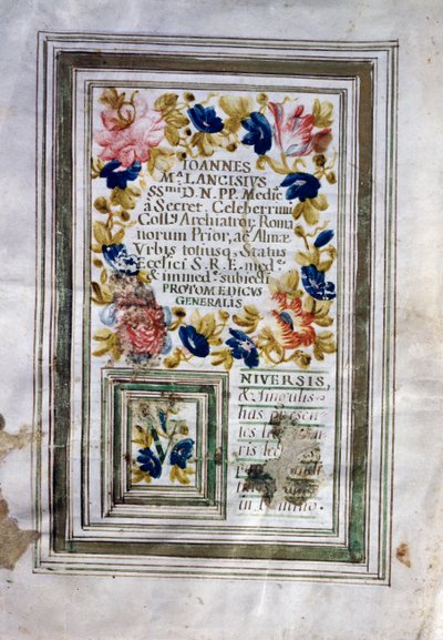 Medicinsk grad udstedt i Rom af Giovanni Maria Lancisi (1654-1720) af Central Italian School