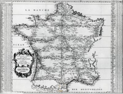 Kort over Frankrig, af Giovanni Domenico Maraldi (1709-1788) og Cesar-Francois Cassini de Thury eller Cassini III (1714-1784), Frankrig af Cesar Francois Cassini de Thury