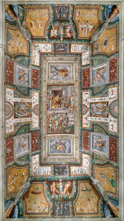 Pier Maria Rossi med æren af ​​Sankt Michaels Orden, Udsigt over loftet i Sala delle Gesta Rossiane, Rocca dei Rossi, San Secondo, Parma, Italien, ca. 1570 (fresco) af Cesare and Jacopo Bertoia and others Baglione