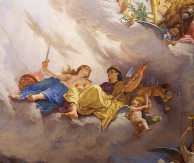 Detalje fra Allegory of Italy, fresko af Cesare Mariani (1826-1901), loft, Majority Hall, Palazzo delle Finanze (Finanspaladset), Rom. Italien af Cesare Mariani