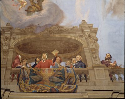 Detalje fra Allegory of Italy, fresko af Cesare Mariani (1826-1901), loft, Majoritetens sal, Palazzo delle Finanze (Finanspaladset), Rom. Italien af Cesare Mariani