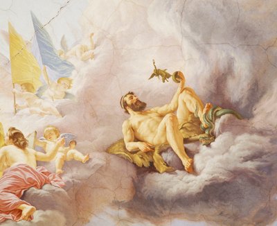 Detalje fra Allegory of Italy, fresko af Cesare Mariani (1826-1901), loft, Majority Hall, Palazzo delle Finanze (Finanspaladset), Rom. Italien af Cesare Mariani