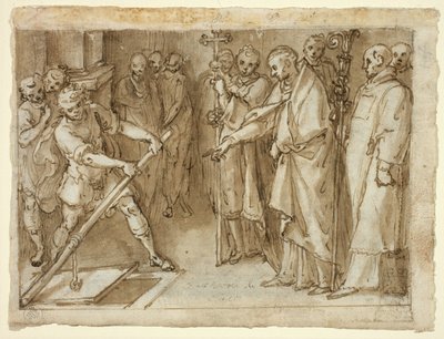 Saint Charles Borromeo overvåger åbningen af en krypt af Cesare Nebbia