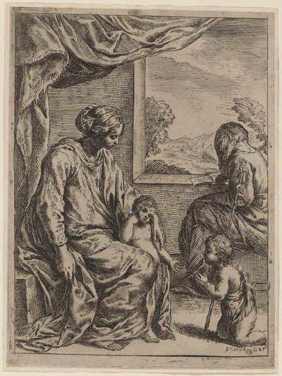 Den hellige familie med Johannes Døberen af Cesare Roberti, after Simone Cantarini