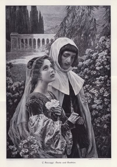 Dante og Beatrice (gravering) af Cesare Saccaggi