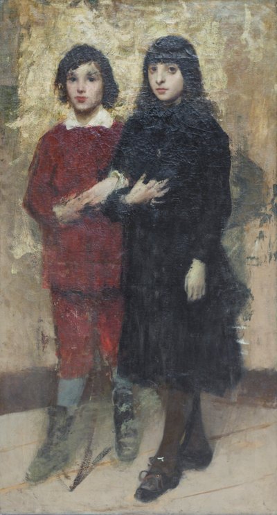 To fætre, Cesare Tallone (olie på lærred) af Cesare Tallone