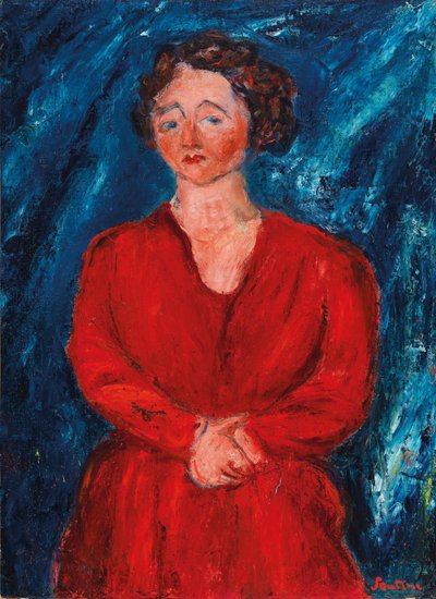 Kvinden i rødt på en blå baggrund, ca 1928. af Chaim Soutine