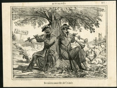 Illustration af Cham (1819-1879) i The Charivari - Seneste Krim-nyheder - Krig, Musik, Krim (Krimkrigen) af Amédée de Noé