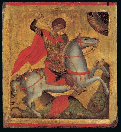 Ikon for St. George til hest, Dragen ihjel (ægtempera på træ) af Chanter Angelos Akotandos