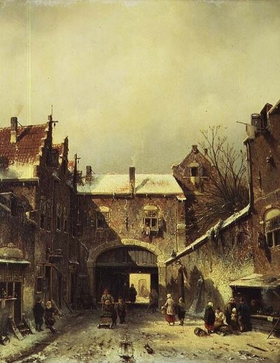 En hollandsk by om vinteren af Charles Henri Joseph Leickert
