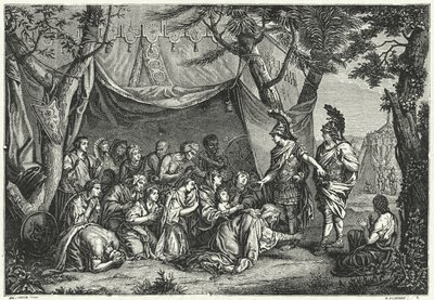 Dronningerne af Persien ved Alexanders fødder (gravering) af Charles (after) Le Brun