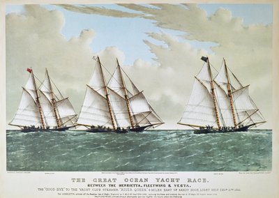 Great Ocean Yacht Race fra 1866 mellem Henrietta, Vesta & Fleetwing, udgivet af Currier & Ives af Charles (after) Parsons