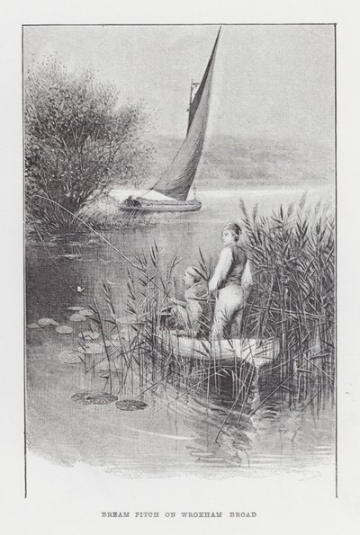 Fiskeri: Bream Pitch på Wroxham Broad (litho) af Charles (after) Whymper