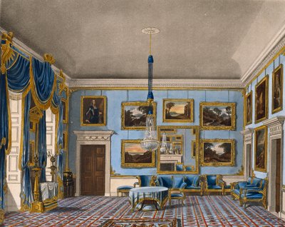 Blå fløjlssal, Indgravering af Daniel Havell (1785-1826), Baseret på design af Charles Wild (1781-1835), Fra The History of the Royal Residences af Charles (after) Wild
