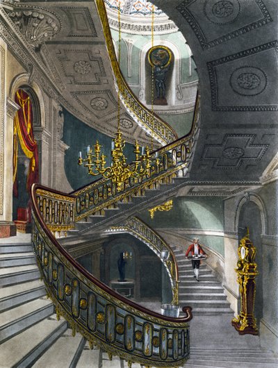 Trappe, Indgravering af Richard Reeve efter tegning af Charles Wild, Fra The History of the Royal Residences af Charles (after) Wild