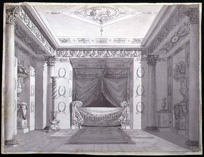 Design til et Empire Bedroom, ca. 1810 (pen & blæk og akvarel på papir) af Charles (attr. to) Percier