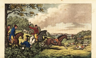 Midshipman Newcome falder i en hæk, mens han er på rævejagt nær Bertram Hall af Charles (c.1797 1850) (after) Williams