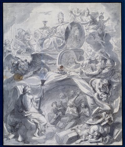 Allegori: "" The Victorious Church of Heresie or the Triumph of Religion"" Tegning af en gouache og vask af Charles Lebruns værksted (Le Brun) (1619-1690) 1600-tallets Paris, Musee du Louvre af Charles (studio of ) Le Brun
