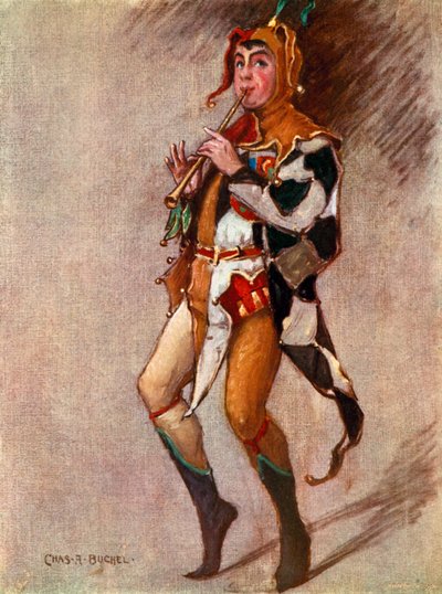 Twelfth Night: Feste, The Clown, Mr Courtice Pounds (farve litho) af Charles A. Buchel