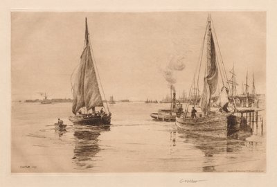 To Sloops på East River af Charles Adams Platt