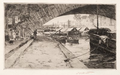 Under Pont Marie, Paris, 1887. af Charles Adams Platt