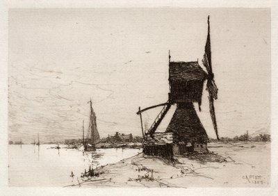 Vindmølle langs kysten, 1884. af Charles Adams Platt
