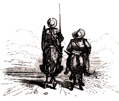 Don Quijote på sin hest, ved siden af Sancho på sit æsel af Charles Albert d