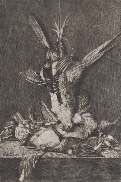 Jagttrofæ med fuglevildt og artiskok, 1850-1900. af Charles Alphonse Deblois