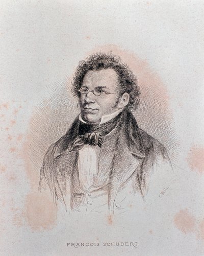 Portræt af Franz Schubert (stik af Charles Alphonse Deblois
