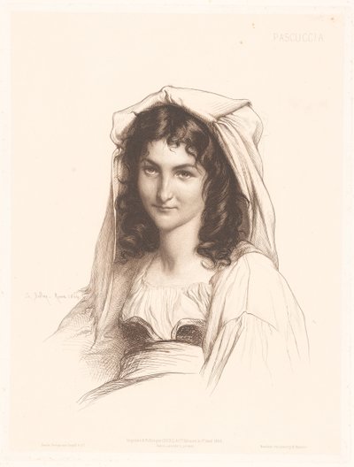 Portræt af en italiensk kvinde Pascuccia (titel på objekt) Portrætter af italienske kvinder (serietitel) af Charles Alphonse Paul Bellay