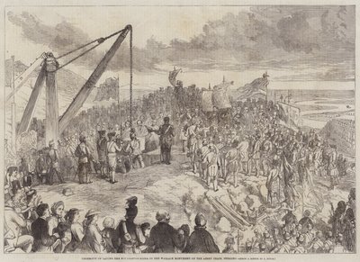 Ceremoni for nedlæggelse af grundstenen til Wallace-monumentet på Abbey Craig, Stirling af Charles Altamont Doyle