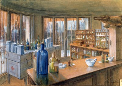 Apoteket på det hollandske militærhospital i Paris, 1917 (blyant og kridt på papir) af Charles Andre Igounet de Villers