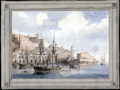 Udsigt over Malta (udsigt på Malta) (Grand Port de la Valette med Fort Sant Angelo) - Maleri af Charles Andrew Dyce (1816-1853), akvarel på papir (25,1x34,9 cm), omkring 1849 - Yale University ( USA) af Charles Andrew Dyce