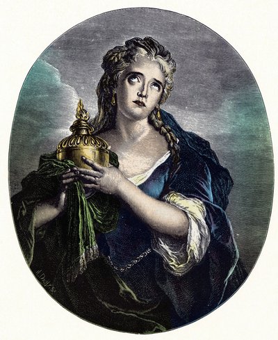 Adrienne Lecouvreur (1692-1730), fransk skuespillerinde i rollen som "" Cornelia "" i "Mort de Pompee" af Pierre Corneille. af Charles Antoine (after) Coypel