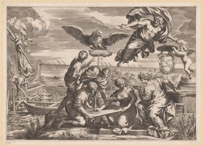 Allegori over den fremmede regel med Geografia og Jupiter af Charles Audran